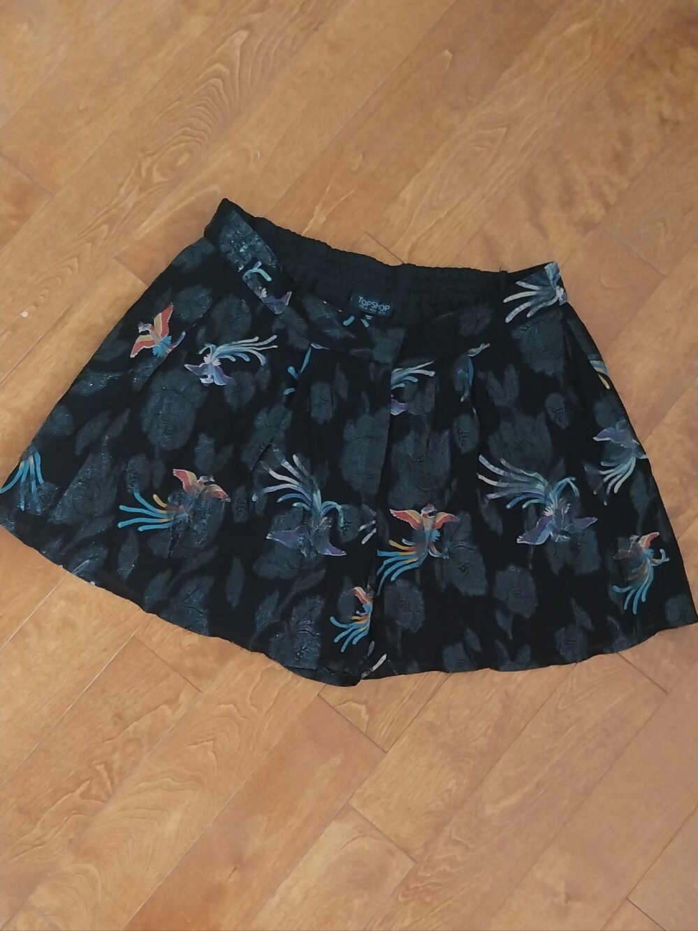 Topshop Black Short with Multicolor Floral Motif